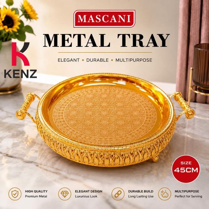 Plateau De Service Rond En Métal Doré Ø45 Cm Avec Poignées – Mascani