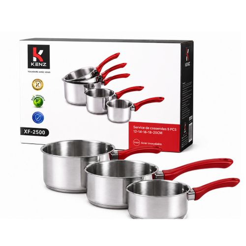 5 Casseroles En Acier Inoxydable Manches Ergonomiques 12 À 20 Cm, Xf-2500
