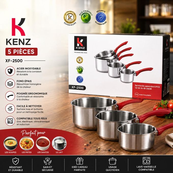 5 Casseroles En Acier Inoxydable Manches Ergonomiques 12 À 20 Cm, Xf-2500