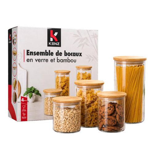 Ensemble De 4 Bocaux De Conservation En Verre Avec Couvercles En Bambou - Sy-6195