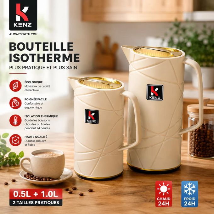 Ensemble De Bouteilles Isothermes 0,5 L + 1 L Conservation Chaud & Froid 24 Heures - Vht-1376