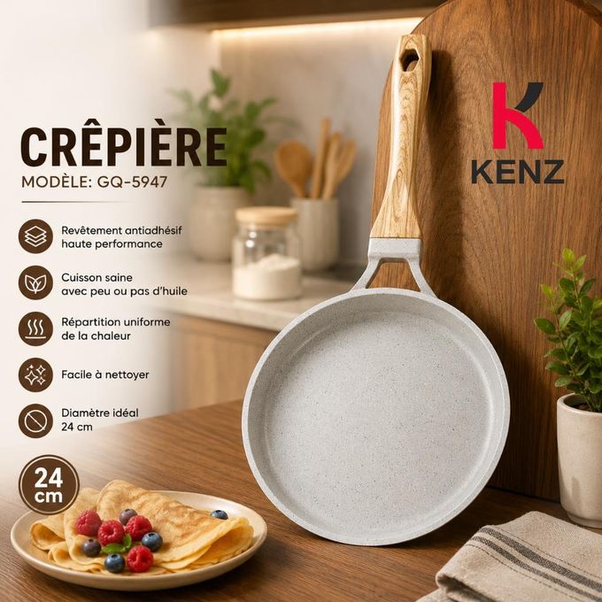 Poêle À Crêpes 24 Cm Antiadhésive Effet Pierre En Aluminium, Gq-5947