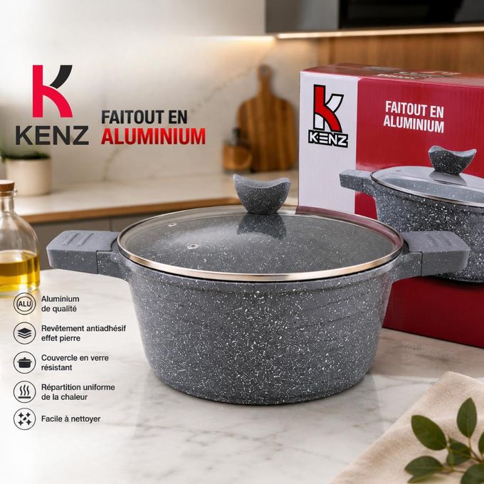 Faitout En Aluminium 32 Cm Couvercle En Verre Et Revêtement Granit Antiadhésif - Jsh-9635/32