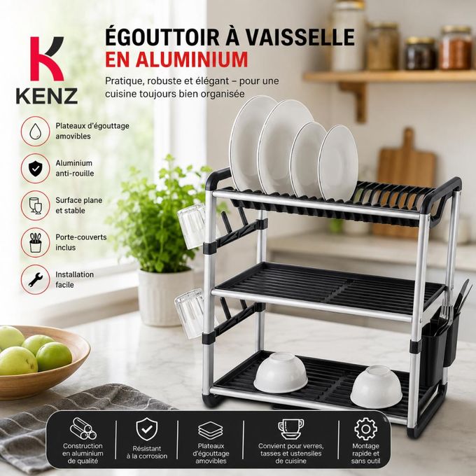 Égouttoir À Vaisselle 3 Niveaux En Aluminium Avec Bac D'égouttage Et Porte-couverts - Sem-7432 thumbnail 3