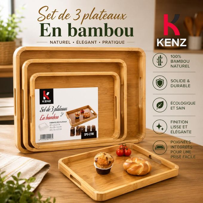 Set De 3 Plateaux De Service En Bambou 3 Tailles - Spu-2786