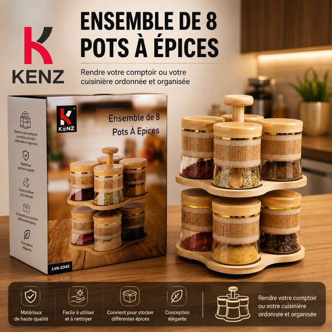 Ensemble De 8 Pots À Épices En Verre Avec Support Rotatif - Lva-2345