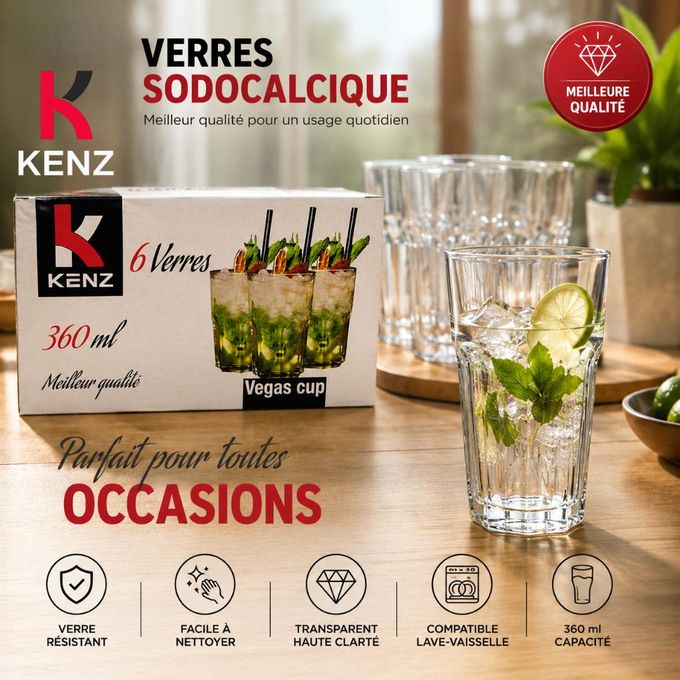 Lot De 6 Verres 360 Ml Verre Sodocalcique Transparent, Vegas Cup