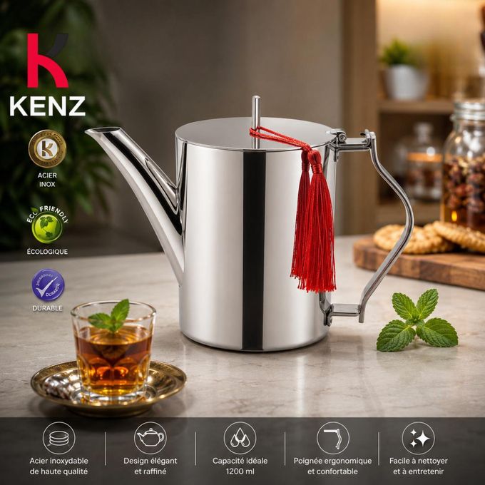 Kenz Théière En Acier Inoxydable 35 Oz Design Élégant, Qs-4852/35