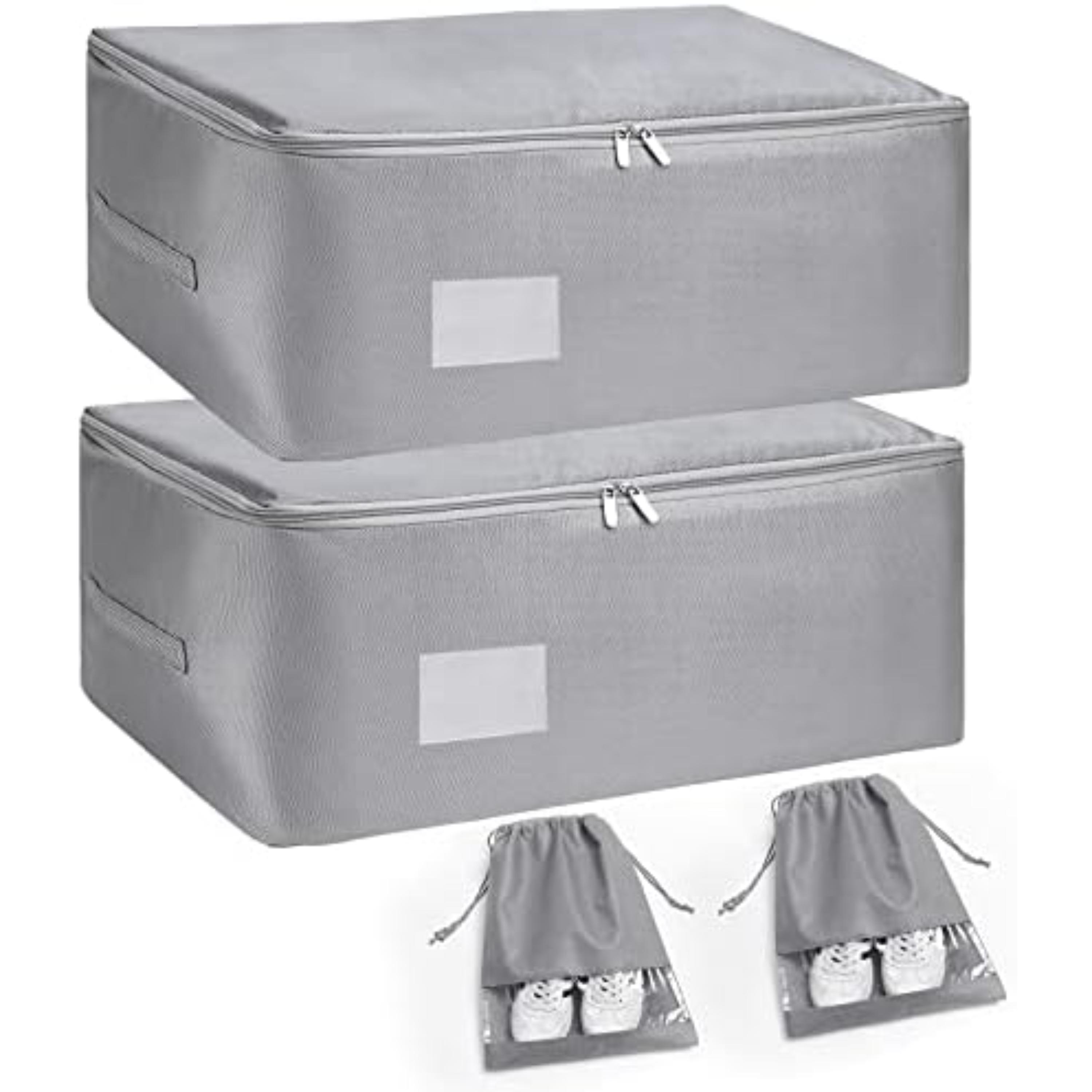 Lot De 2 Sacs De Rangement Sous Lit Avec Fenêtre Et Poignées + 2 Sacs À Chaussures Offerts | Organisateurs De Vêtements, Couettes, Couvertures Et Jouets | Gris thumbnail 1