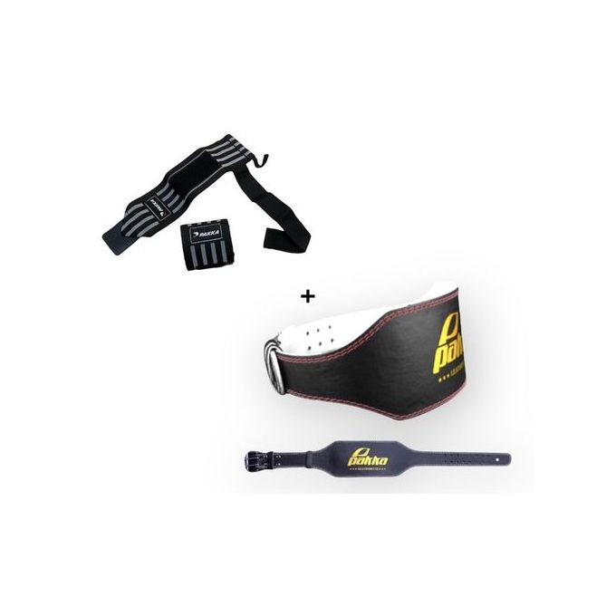 Pack De Musculation Avec Ceinture Lombaire, Straps Et Bandes De Genoux – Noir