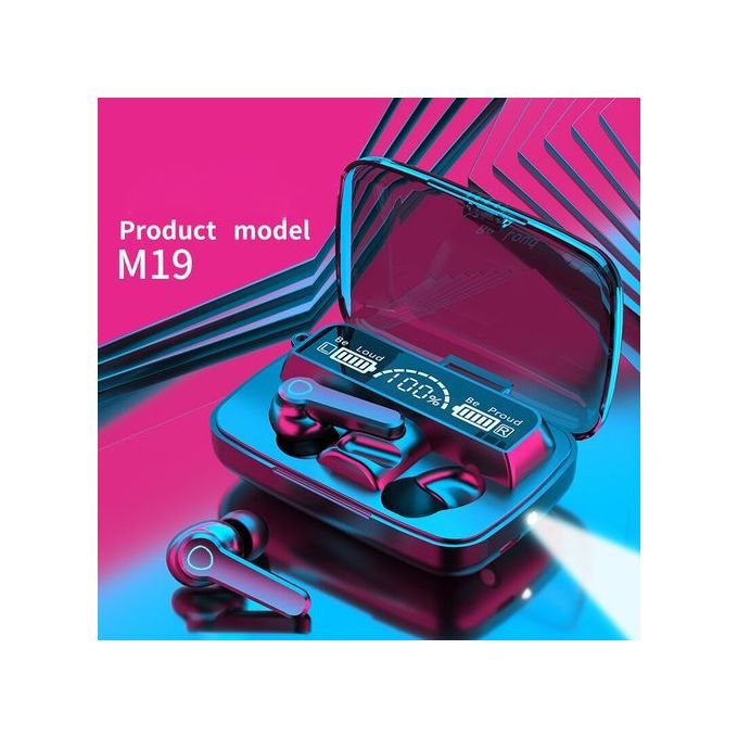 M19 Tws Écouteur Bluetooth 51 Sans Fil À Contrôle Tactile Mains Libres Et Réduction Du Bruit Étanche Avec Microphone Miroir Led De Grand Écran - Noir