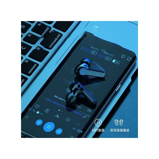 M19 Tws Écouteur Bluetooth 51 Sans Fil À Contrôle Tactile Mains Libres Et Réduction Du Bruit Étanche Avec Microphone Miroir Led De Grand Écran - Noir thumbnail 3