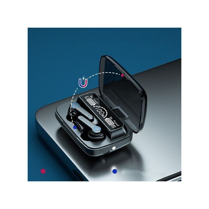 M19 Tws Écouteur Bluetooth 51 Sans Fil À Contrôle Tactile Mains Libres Et Réduction Du Bruit Étanche Avec Microphone Miroir Led De Grand Écran - Noir thumbnail 4