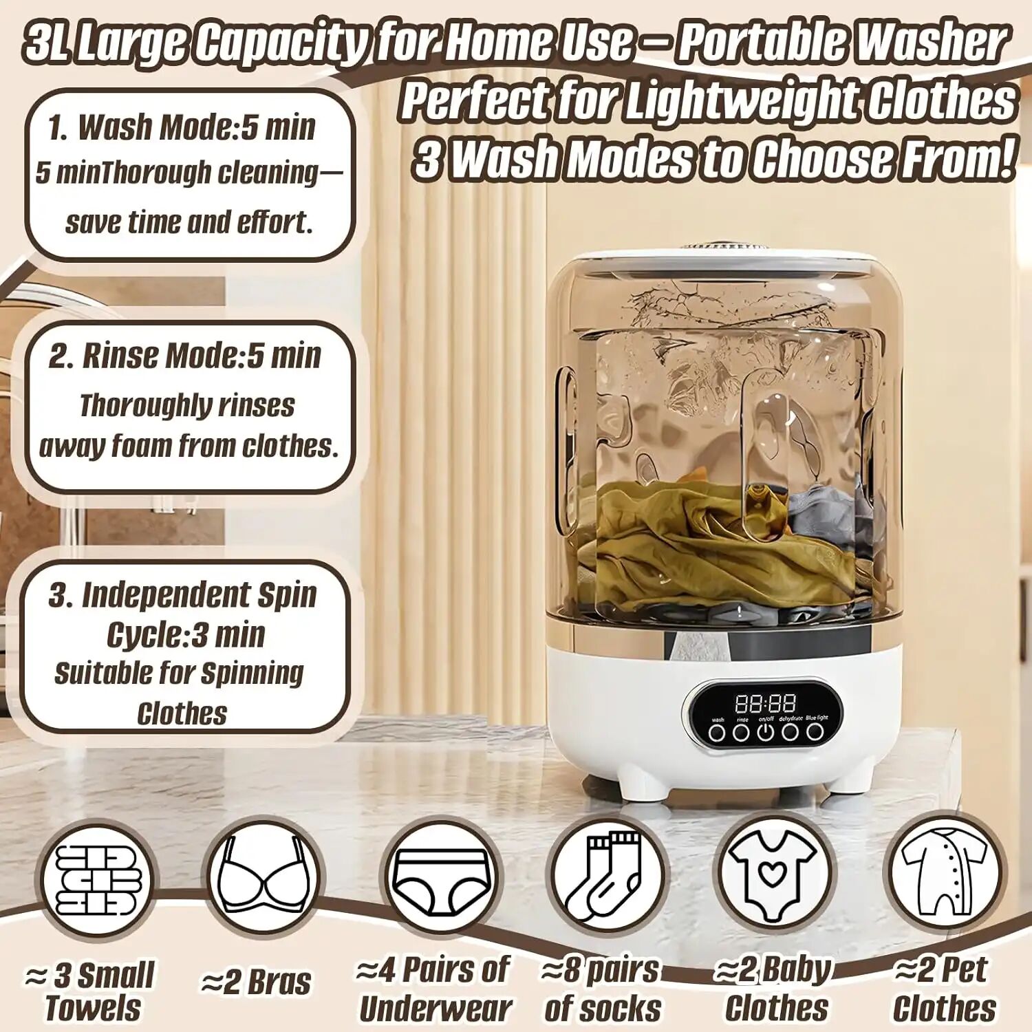 Machine À Laver Compacte Sans Fil Rechargeable : Lavage, Rinçage Et Essorage Pour Linge Délicat Design & Couleur Aléatoire