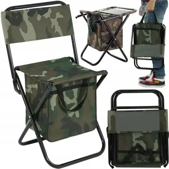 Tabouret Pliant Outdoor Avec Sac Isotherme Intégré – Camping, Pêche Et Activités De Plein Air Design & Couleur Aléatoire