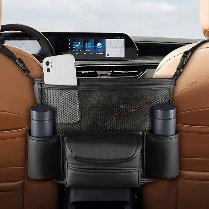 Range-tout Voiture Entre Sièges Avant En Cuir Et Mesh – Design & Couleur Aléatoire