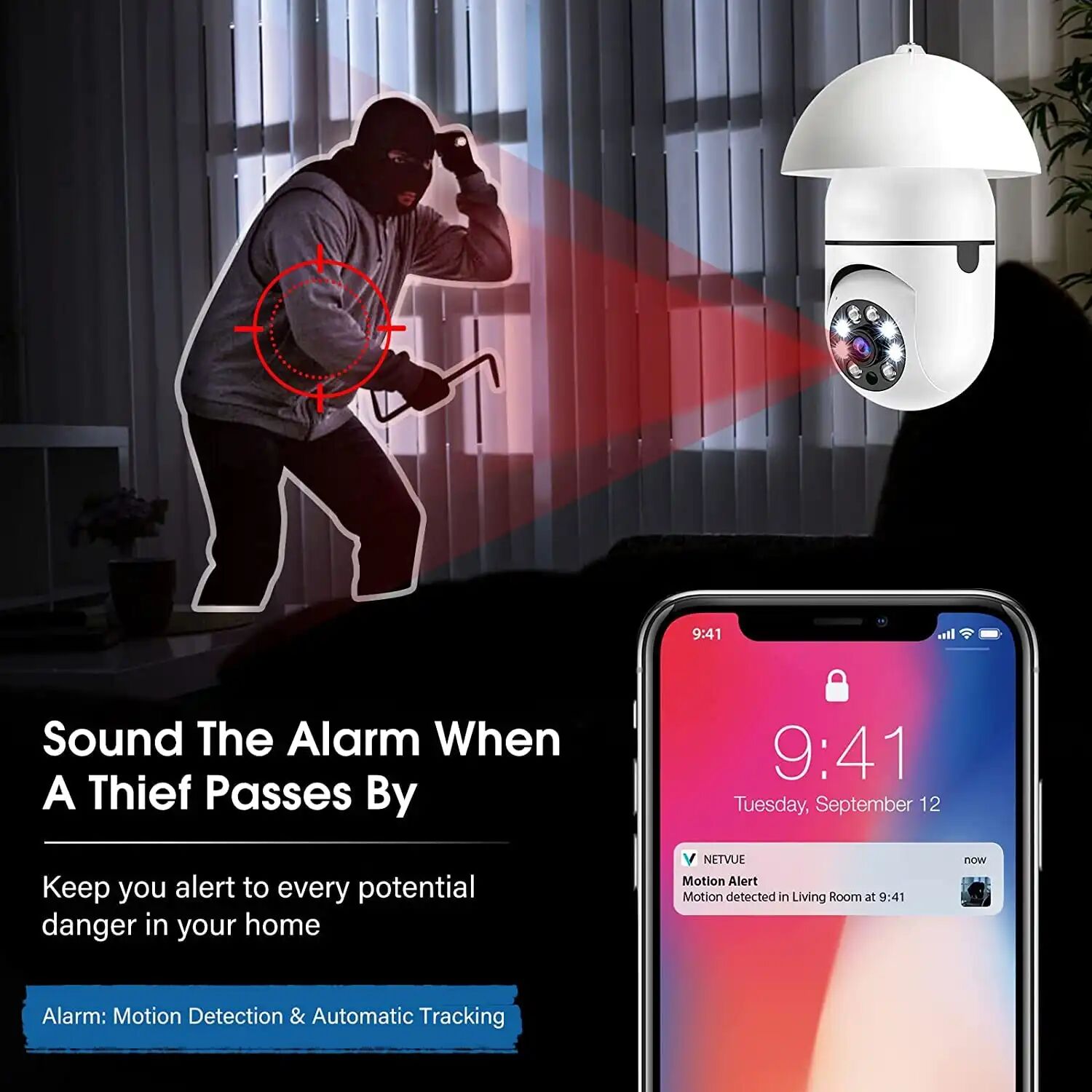Caméra De Surveillance Wifi – Rotation 360°, Vision Nocturne, Détection De Mouvement thumbnail 4