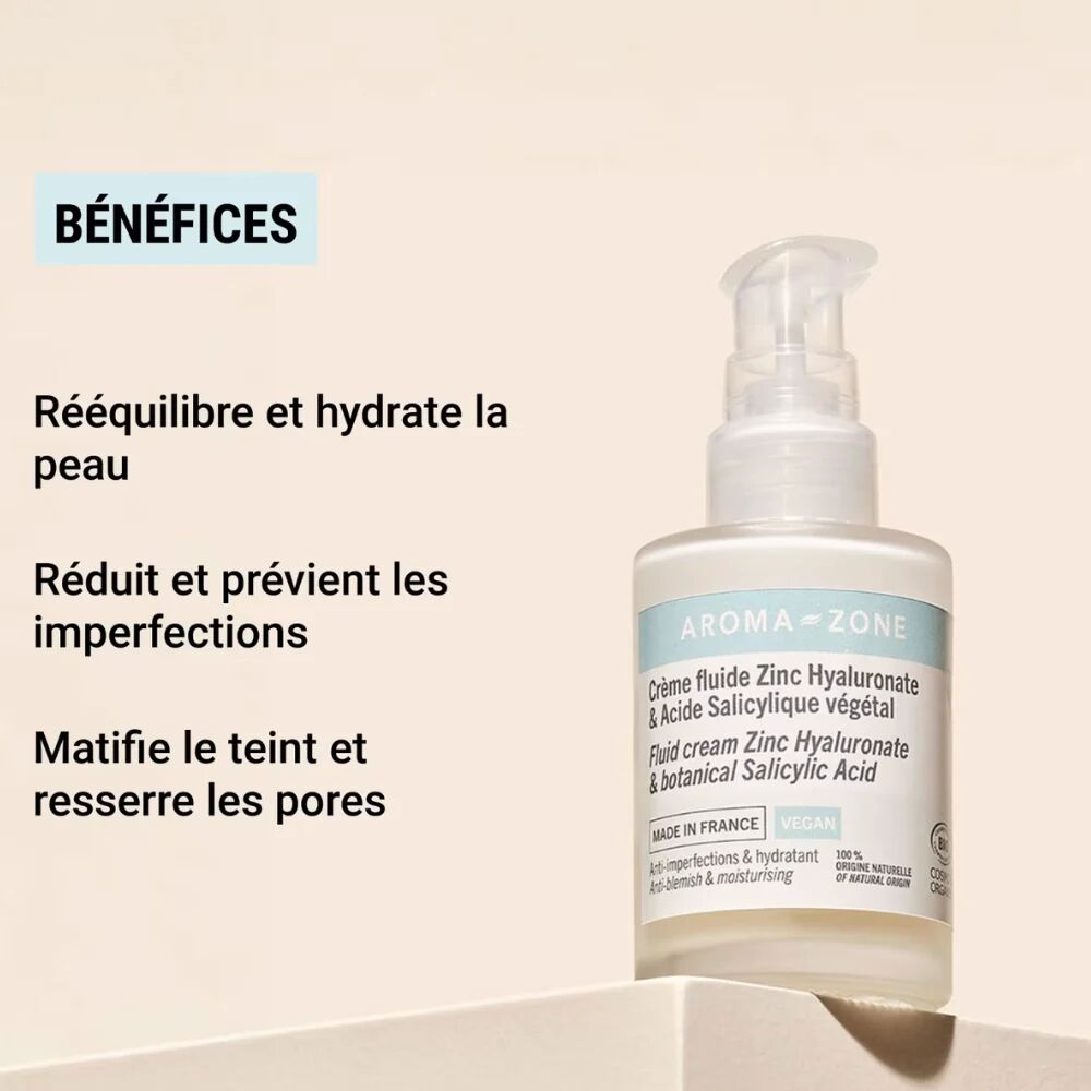  Crème Fluide Zinc Hyaluronate & Acide Salicylique Végétal 
