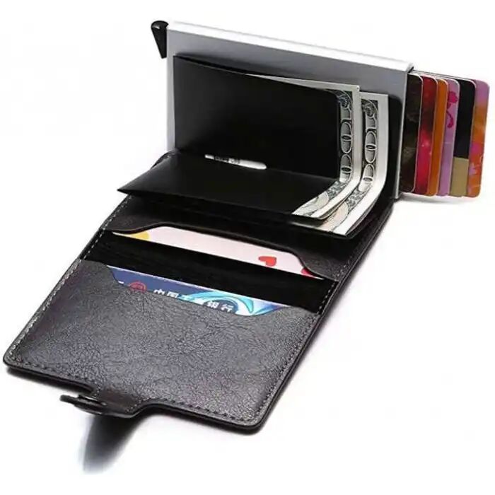 Porte-carte Bancaire Porte Monnaie Generic Noir Aluminium Cuir Mixte