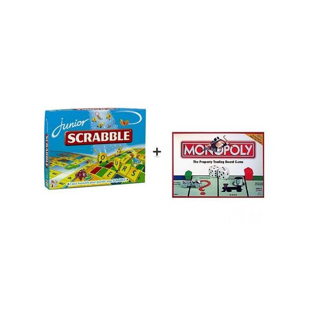 Pack 2 Jeux De Société : Scrabble Junior + Monopoly En Français