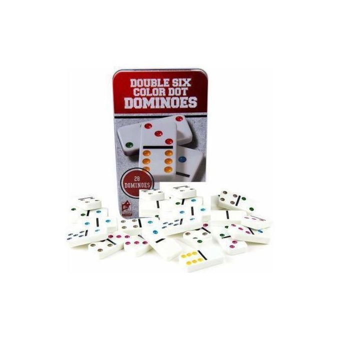 Domino 28 Unités Colorés Boite Métallique – Jeux Double Six Color Dot Dominoes