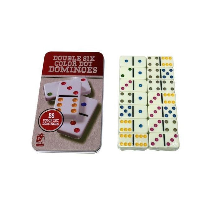 Domino 28 Unités Colorés Boite Métallique – Jeux Double Six Color Dot Dominoes