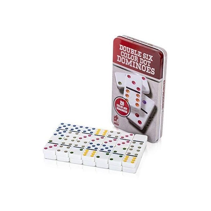 Domino 28 Unités Colorés Boite Métallique – Jeux Double Six Color Dot Dominoes thumbnail 3