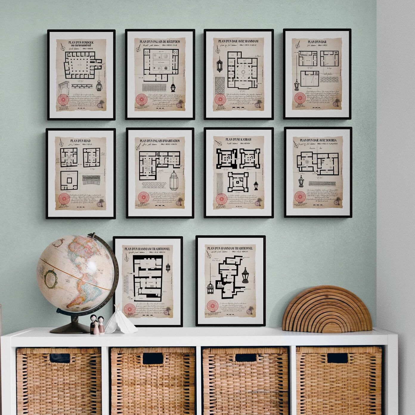 Collection intégrale des 10 affiches des plans architecture du Maroc en format A4 thumbnail 1