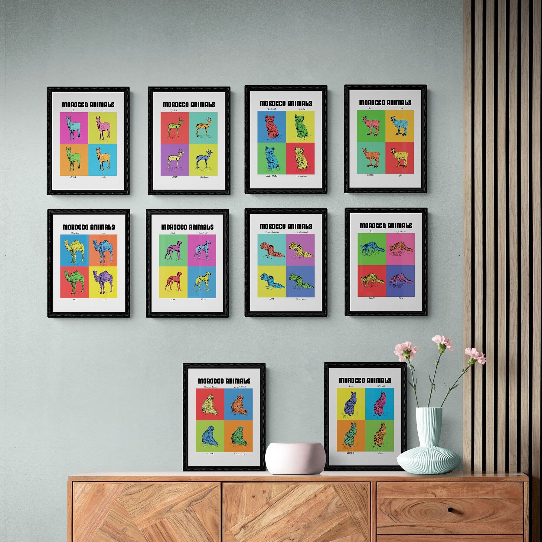 Collection intégrale des 10 affiches des planches zoologiques version POP en format A4