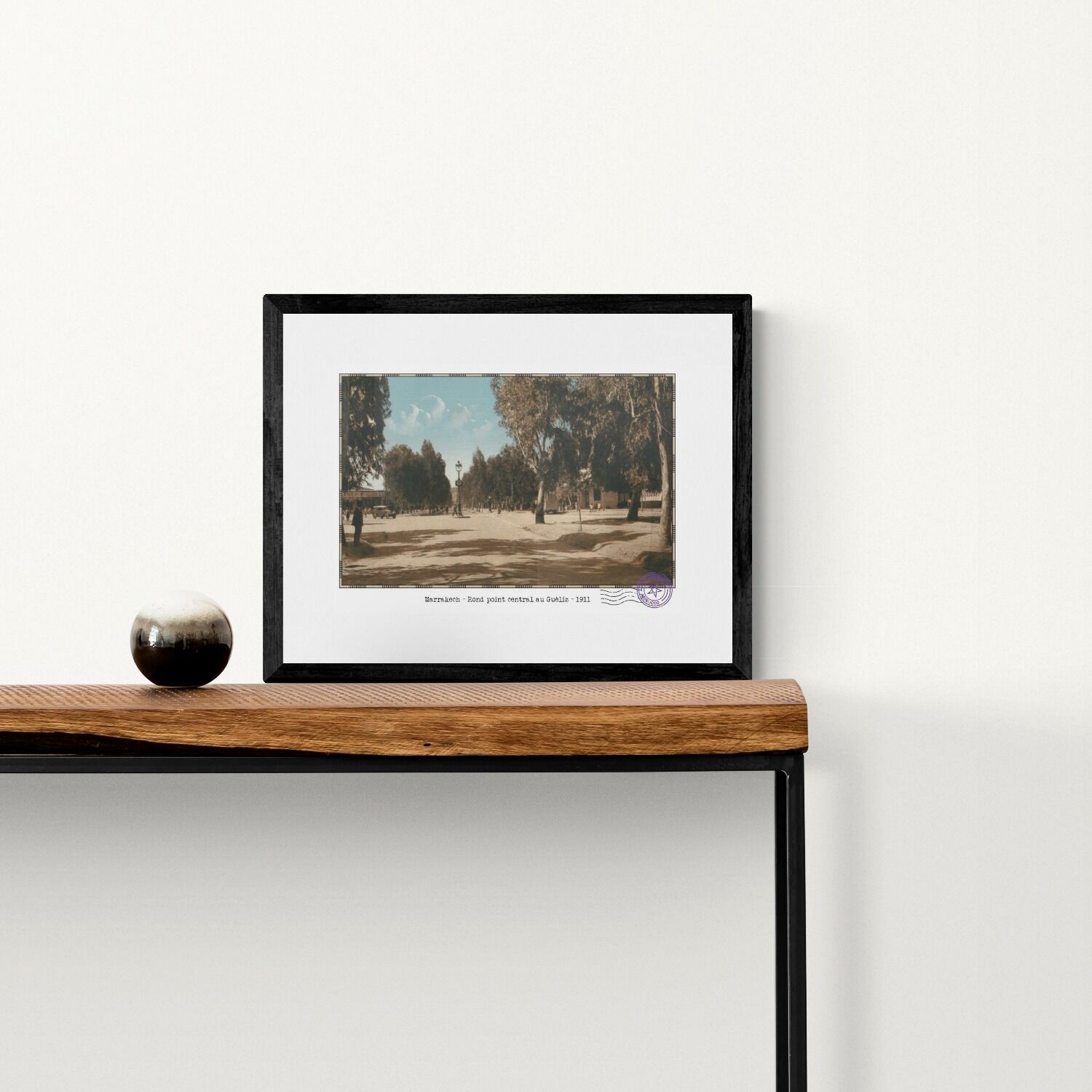 Affiche d'une vue ancienne de Marrakech - Rond point central au Guéliz - 1911 - reproduction