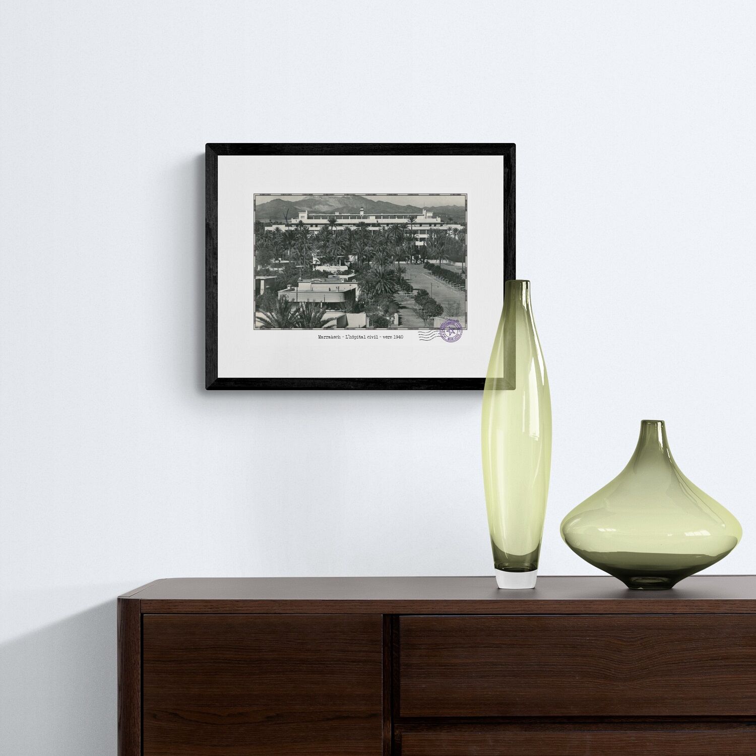 Affiche d'une vue ancienne de Marrakech - L'hôpital civil - vers 1940 - reproduction