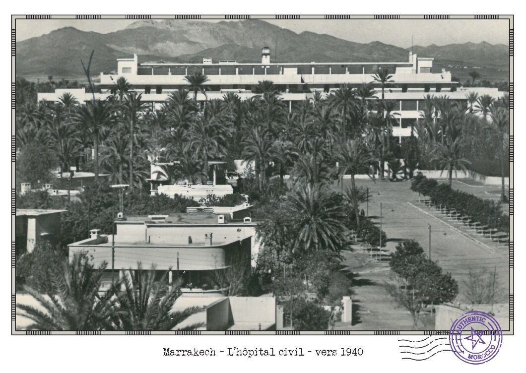 Affiche d'une vue ancienne de Marrakech - L'hôpital civil - vers 1940 - reproduction