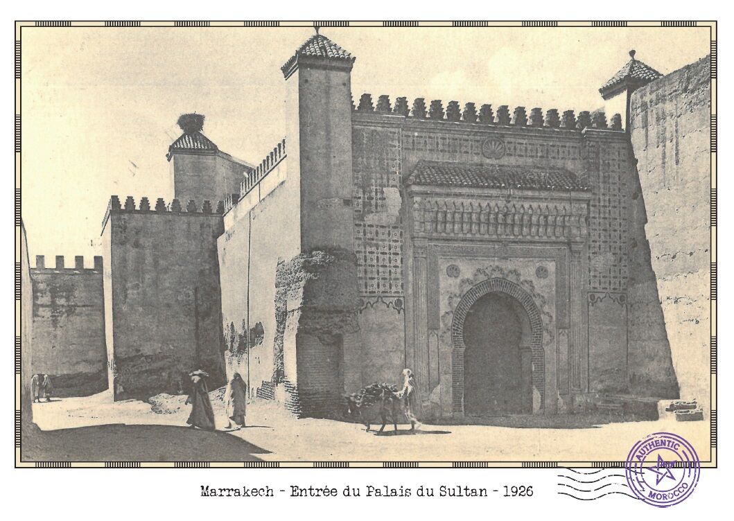 Affiche d'une vue ancienne de Marrakech - Entrée du Palais du Sultan - 1926 - reproductions