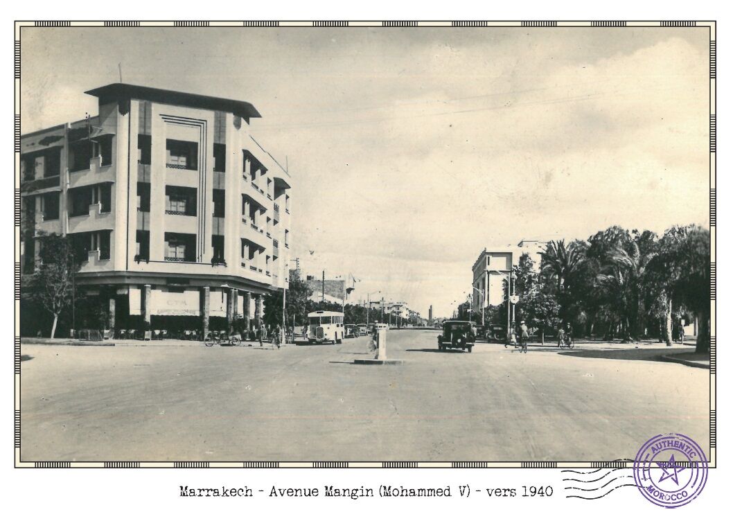 Affiche d'une vue ancienne de Marrakech - Avenue Mangin (Mohammed V) - vers 1940 - reproduction