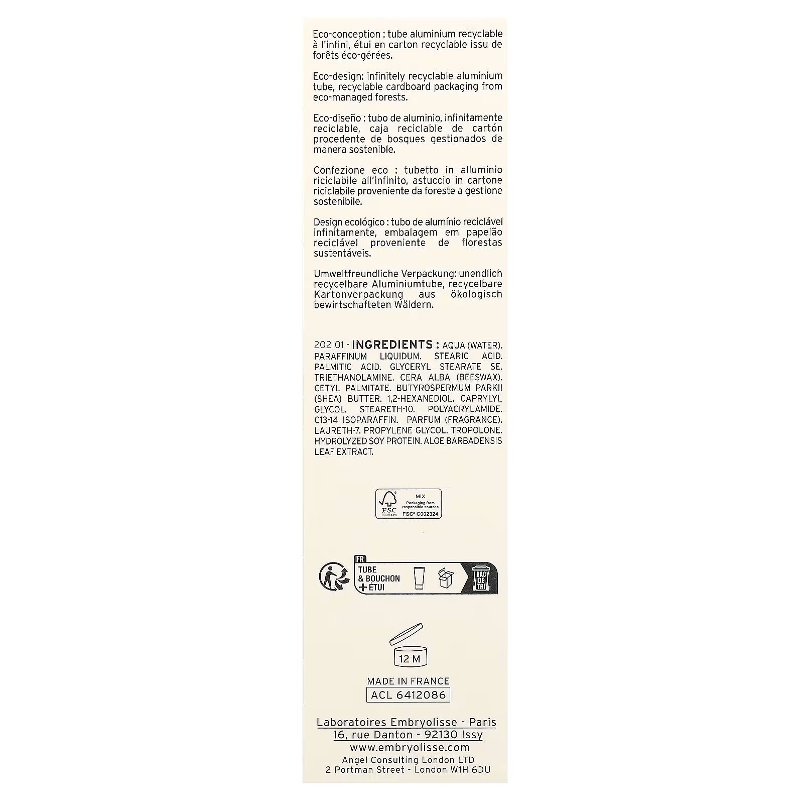 Embryolisse Lait-Crème concentré, Hydratant multifonction, 75 ml