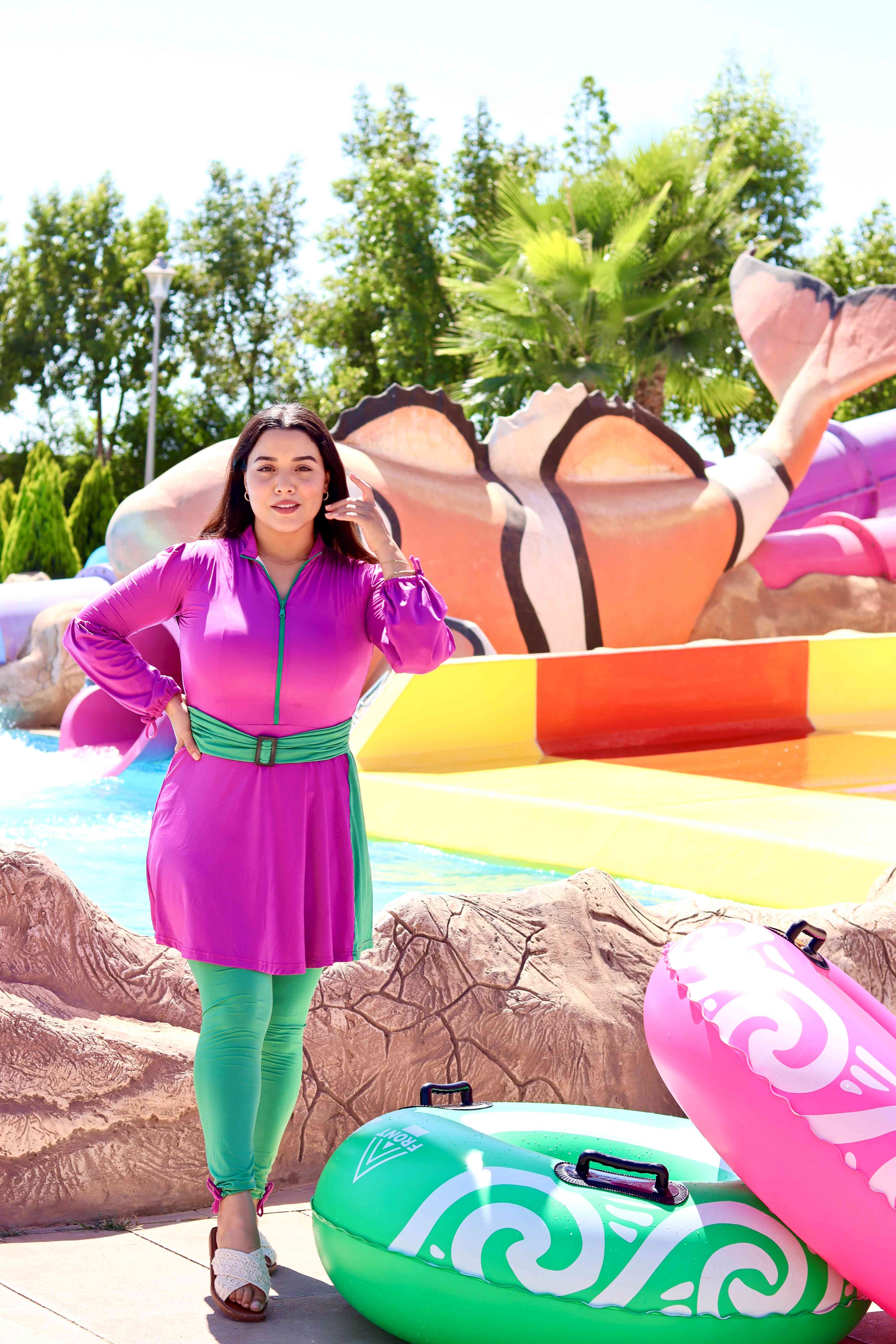 Burkini Fuschia-green Palace Modest Swimwear