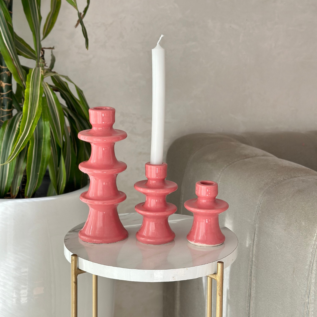 Porte bougie rose moderne grand