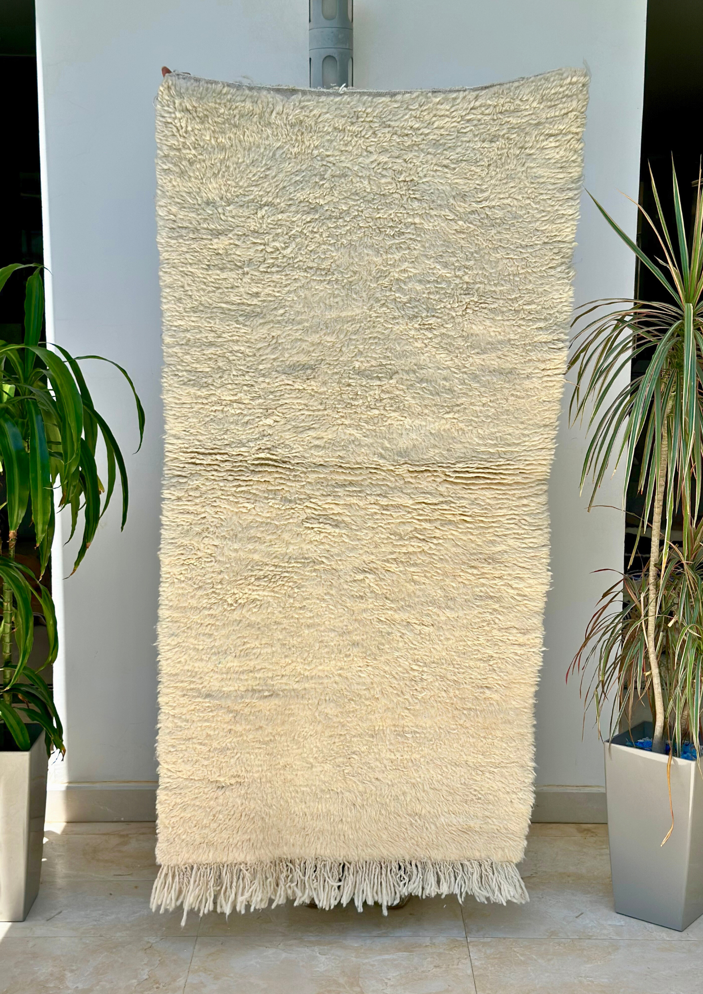 Tapis berbère Mrirt crème 100% laine de mouton - 174cm / 90cm