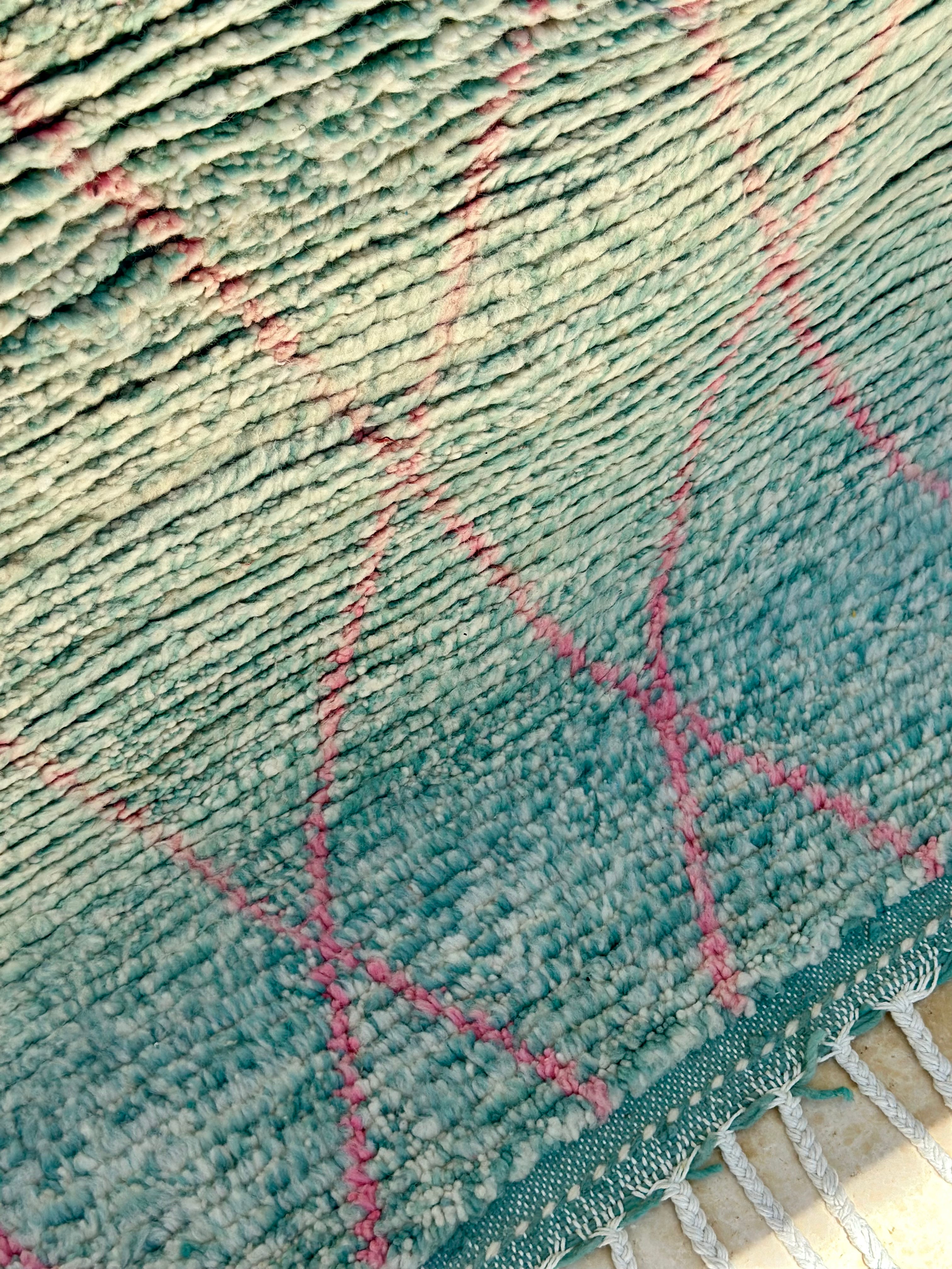 Tapis berbère Beni Ouarain turquoise 100% laine de mouton - 143cm / 97cm