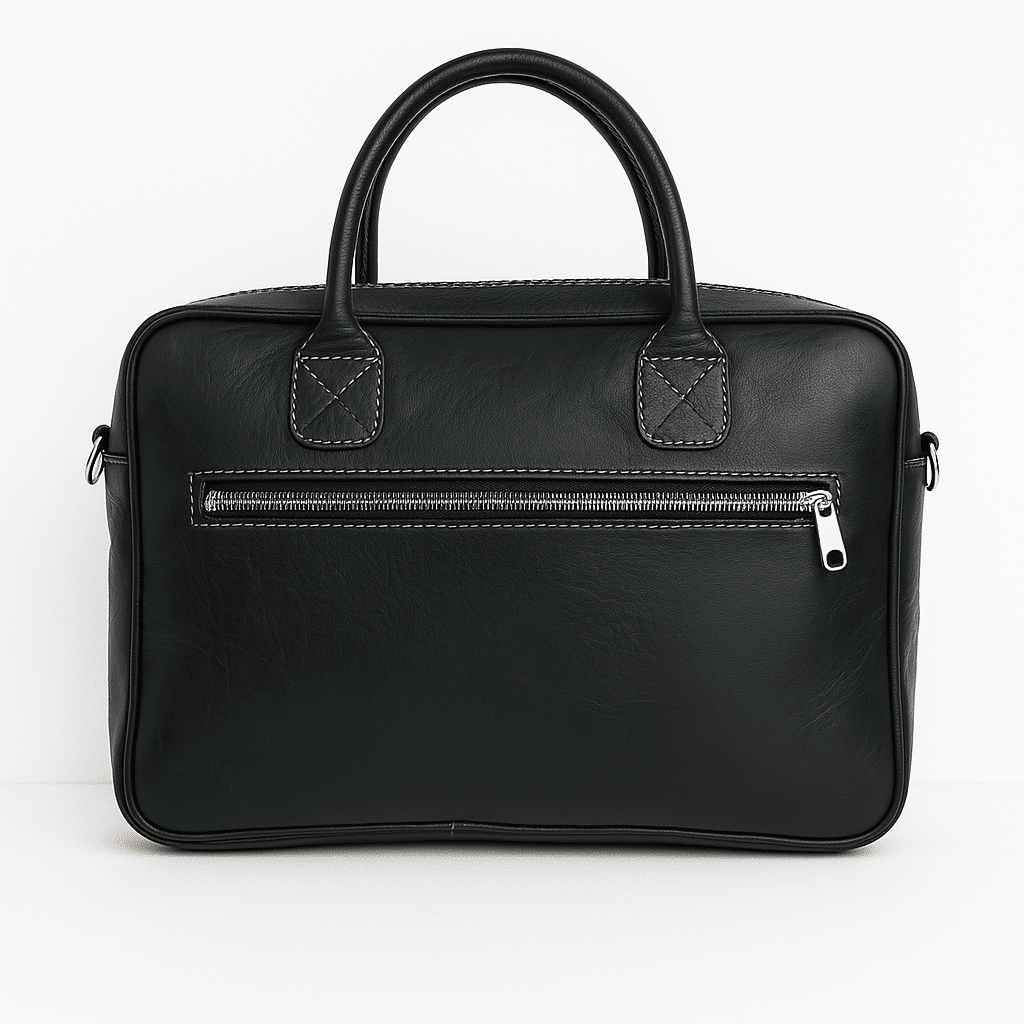 Sacoche pour ordinateur portable en cuir noir - Élégance marocaine artisanale