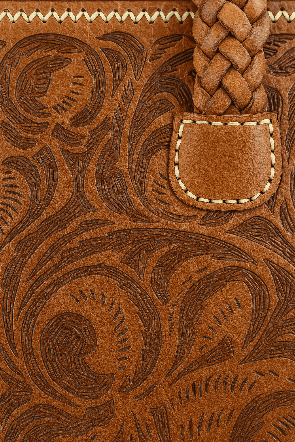 Sac Fourre-tout En Cuir Fabriqué À La Main - Motif Floral Marocain Gravé thumbnail 3