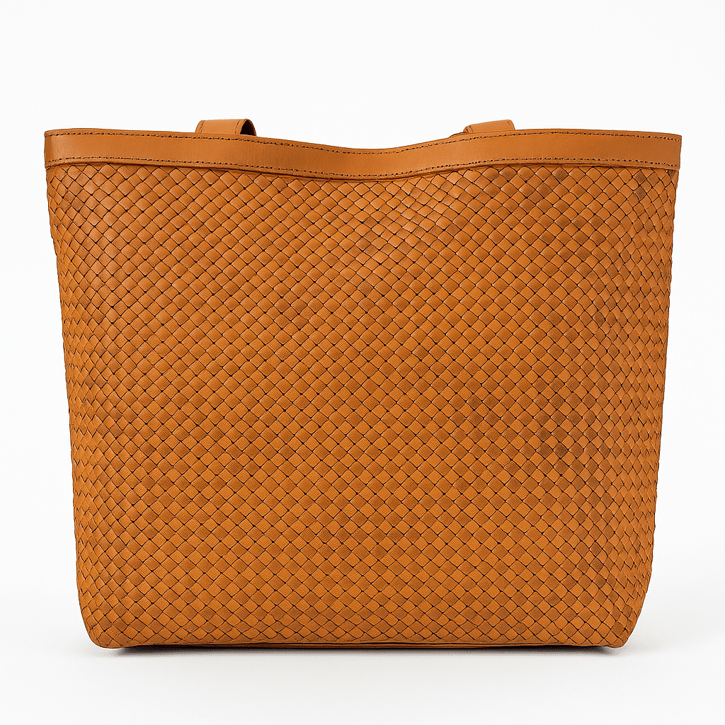 Sac fourre-tout en cuir Tan fait à la main - Design tissé