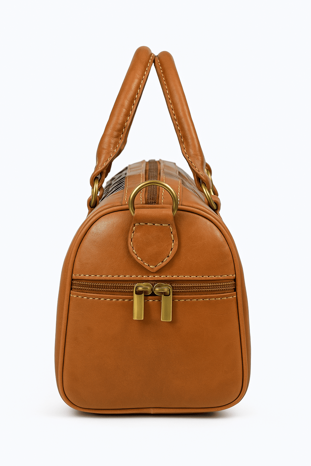 Sac artisanal en cuir fauve avec motif marocain noir