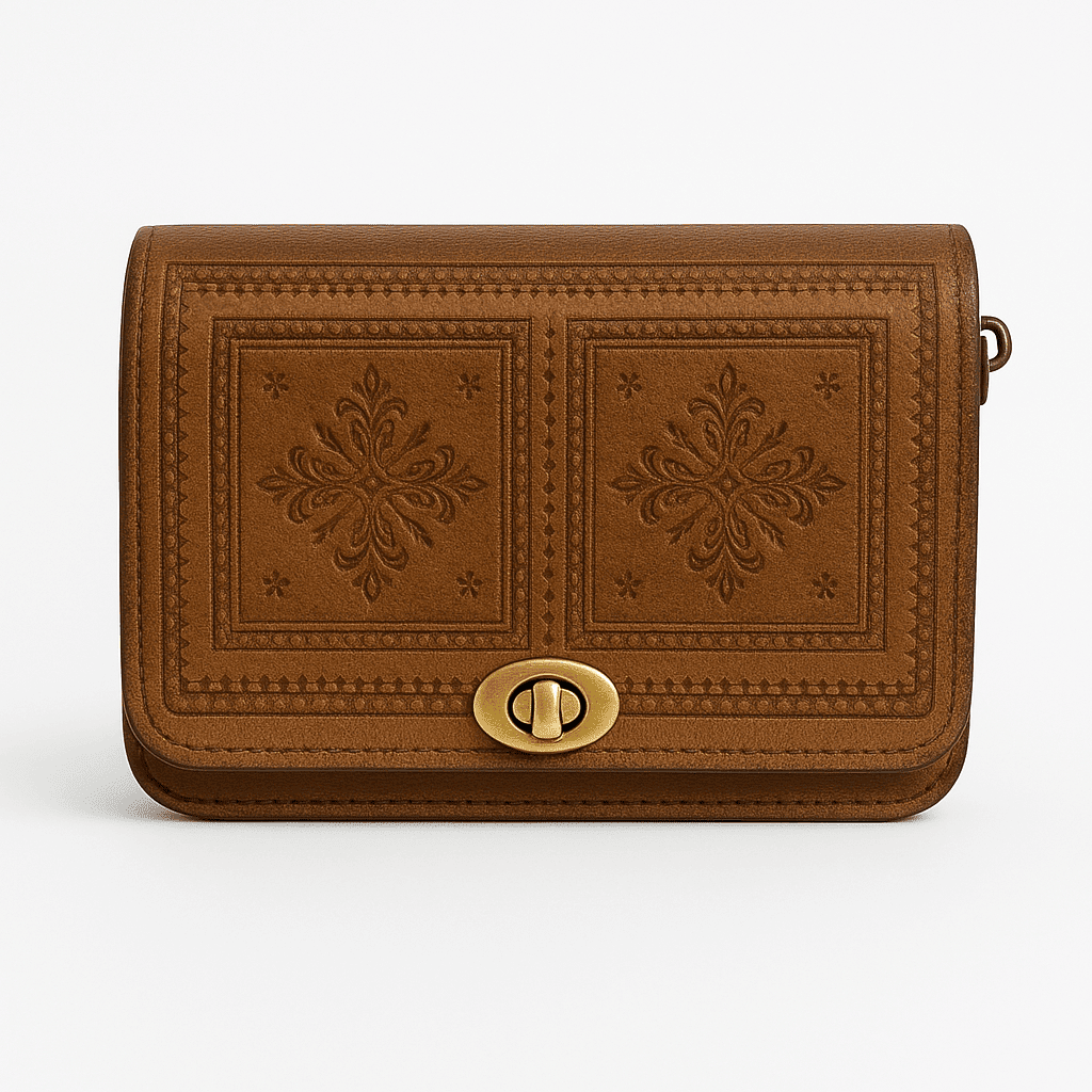 Sac croisé en cuir fauve marocain - Design outillé et cravaté à la main