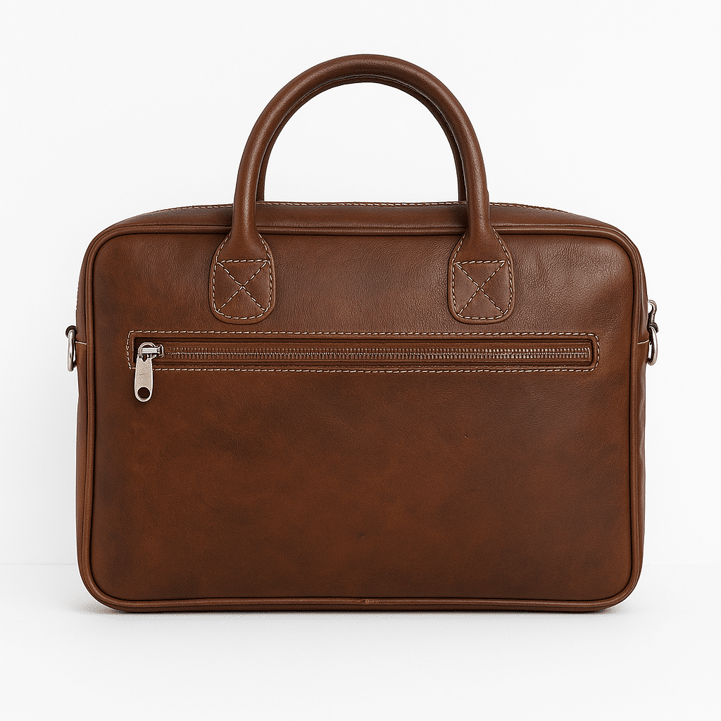 Sacoche pour ordinateur portable en cuir marron tressé à la main