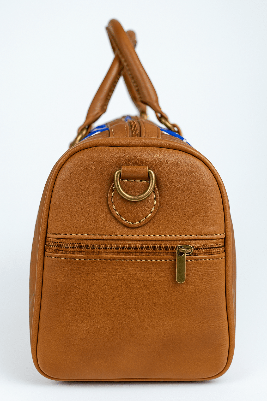 Sac en cuir de couleur havane avec motif marocain bleu thumbnail 3