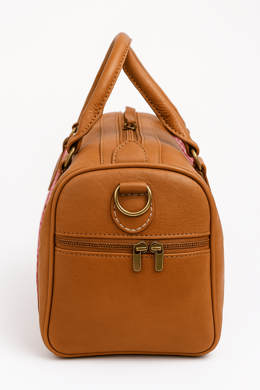 Sac en cuir tan avec motif marocain rose - Pièce unique faite à la main thumbnail 3