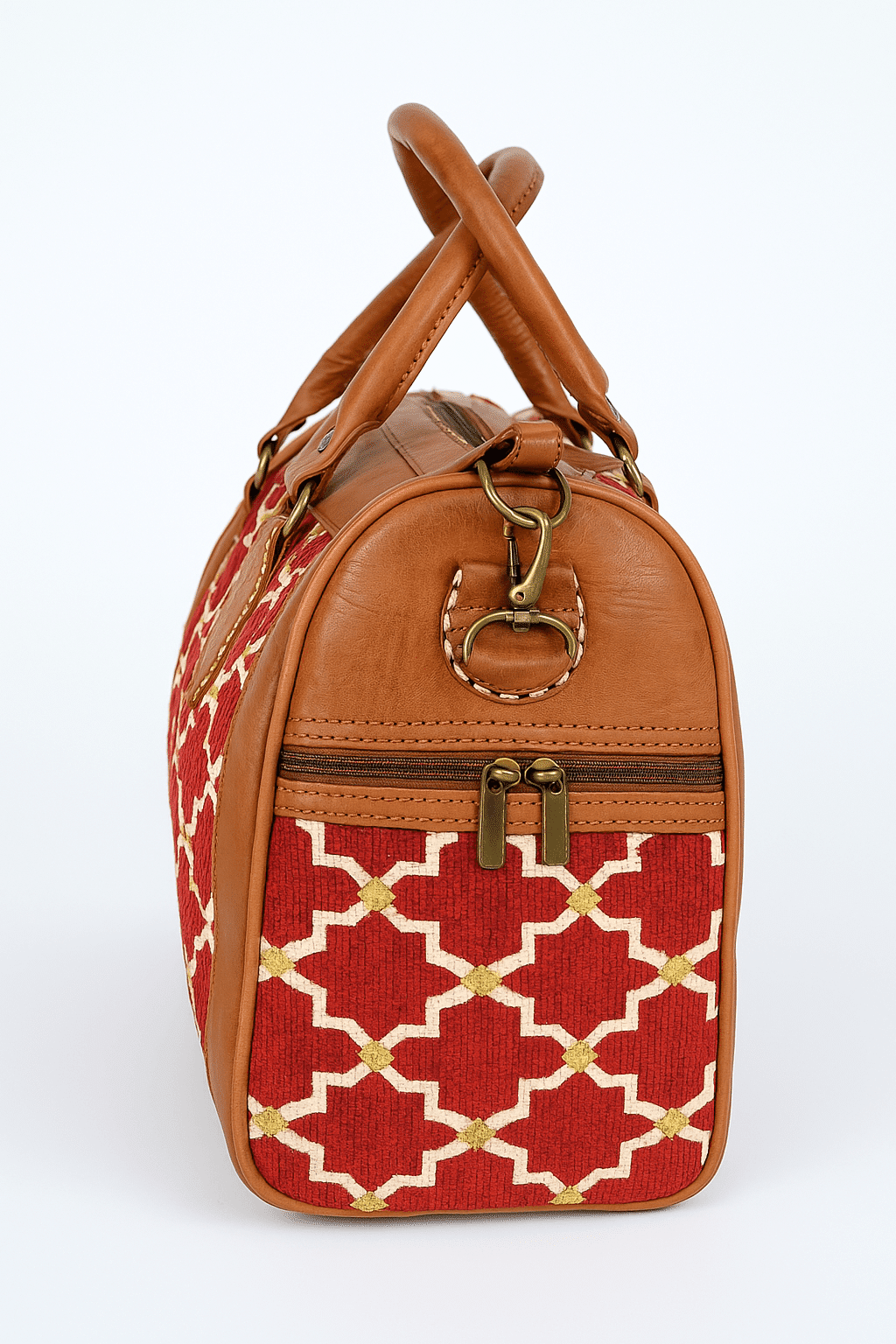 Tan sac à main en cuir marocain avec motif géométrique marocain rouge