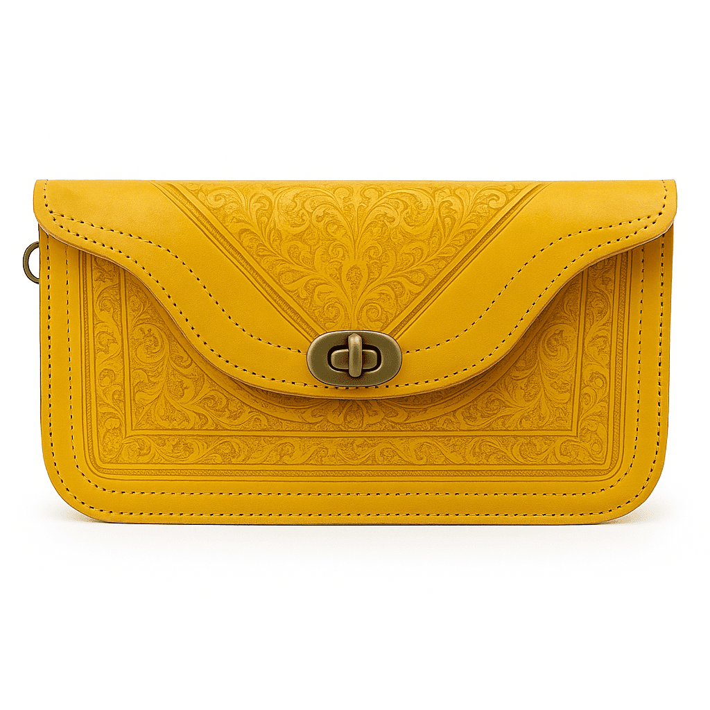 Sac À Bandoulière En Cuir Moutarde – Pochette Marocaine Fabriquée À La Main
