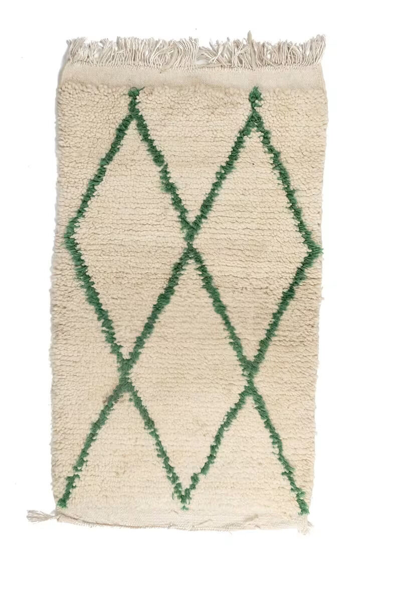 Tapis marocain crème et vert à losanges